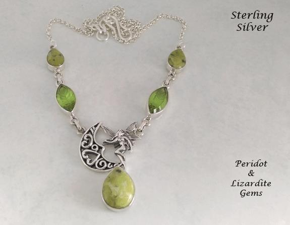 Fabulous Sterling Silver Necklace with Peridot Gemstones - Click Image to Close